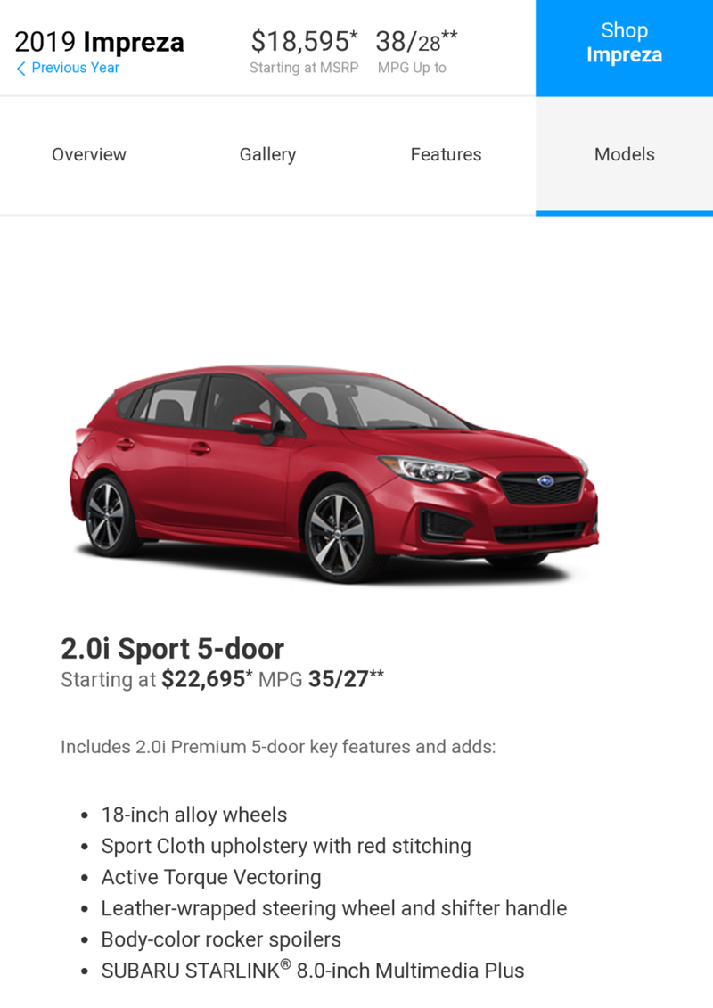 Illustration for article titled With the death of the GSW and AllTrack, let's remember that you can still buy a manual Impreza hatch for under $19,000.